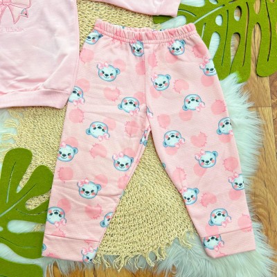 Conj. Casaco de Moletom Cute Winter e Calça Ursinha - Rosa